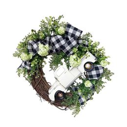 Decorative Flowers & Wreaths Vintage Truck Wreath Artificial For Front Door Rustic Spring Garlands Seasonal Decoration Unique Pumpkin Car Si