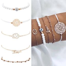 Link Chain 5Pcs/lot Bohemian Beads Bracelet For Women Vintage Carving Flower Letters Lotus Bangles Fashion Multilayer Bracelets Jewellery Kent
