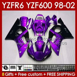 Bodywork For YAMAHA YZF 600 CC YZF-600 YZF-R6 1998 1999 2000 2001 2002 Bodys 145No.114 YZF600 600CC YZF R6 R 6 98-02 Frame YZFR6 98 99 00 01 02 OEM Fairing Kit purple stock