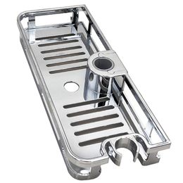 Bathroom Tray Stand Storage Rack Anti Bacteria Organiser Rectangle Lifting Rod No Drilling Shower Shelf Lifting Removable 220527