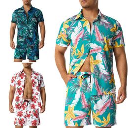 Men's Tracksuits Mens Fashion Print Sets Lapel Short Sleeve Casual Shirt Beach Shorts Set Summer Streetwear Vacation Hawaiian Suits S-5XLMen