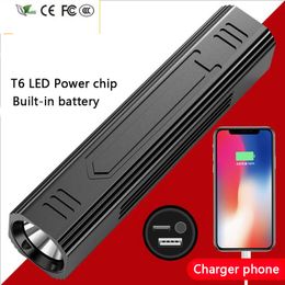 New High Quality LED Flashlight Waterproof Usb Rechargeable Powerbank Torch Built in 18650 Battery For Camping Lantern