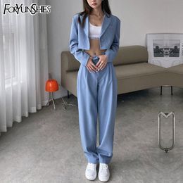 Women Sexy One Button Casual Cropped Blazer JacketHigh Waist Straight Draping Effect Pants Autumn Korean Harajuku Suits 220817