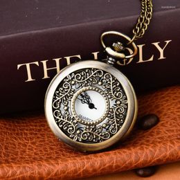 Pocket Watches Bronze Watch Hollow Flower Cane Quartz Large Clamshell Necklace Hang Thun22
