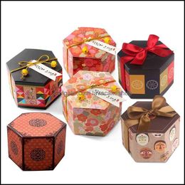 packing boxes for flowers UK - Packing Boxes Office School Business Industrial Hexagon Plum Blossom Cherry Flower Pattern Paper Candy Box Wedding Favor And Gift Party De