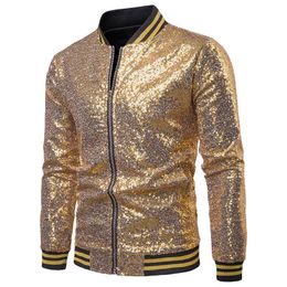 Men's Jackets Sequin Basic Jacket Coat Men Performance Gold Night Club Mens Wear Clothes Zip Up Fashion Spring Autumn Outerwear MenMen's