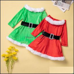 Girls Dresses Baby Kids Clothing Baby Maternity Clothes Christmas Off Shoder Plush Dress Children Xmas Princes Dhjrn