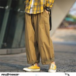 Privathinker Men Japanese Solid Straight Pants Mens Loose Wide Leg Pants Male Fashion Hip Hop Cargo Pants Black Joggers 201128