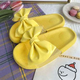 Bowtie Flat Slippers Kids Solid Cute Princess Shoes Summer Indoor Beach Mute Slippers Bowknot Soft Sole Comfy Toddler Flip Flops G220523