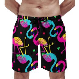 Men's Shorts Colorful Flamingo Print Board Animal Art Men Comfortable Beach High Quality Plus Size Swim TrunksMen's Men'sMen's
