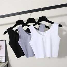 Sexy Women Summer Crop Tops Sleeveless Short Cotton U Collar Knitted Bar Gym Tank Top Women 220607