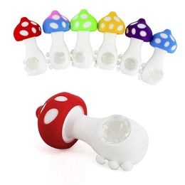 4.3inch mushroom Silicone smoking hand pipe With Glass Bowl unbreakable tobacco Glass Bong Recycler Pipes Oil Rigs