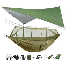 Portable Camping Hammock with Mosquito Net Or Waterproof Rain Fly Tent Tarp Double Outdoor Lightweight Nylon Hammock 220530