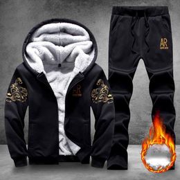 Men's Tracksuits Plush Leisure Sports Suit European And American Youth Warm Large Two-piece Set
