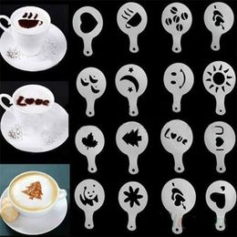 Coffee Stencils 16Pcs coffee milk pull flower mold cake paper cup cappuccino template sprinkle pad dusting tool Inventory Wholesale