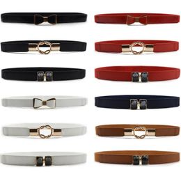 Belts Women Ladies Skinny Ring Bow Buckle Belt Faux Leather Stretchy Dress Waistband BLTHG0003Belts