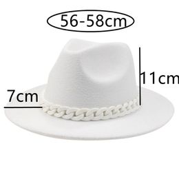 Berets Fedoras Women Hat Wide Brim Solid Chain Panama Western Cowboy Felt Casual Black Hats For Men Women's Gorras HombreBerets