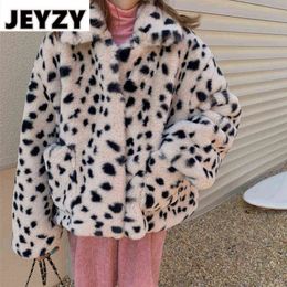 Harajuku Girls Cute Loepard Faux Fur Coats Women 2020 Winter Stylish Polka Dot Fur Jacket Oversized Loose Overcoat Warm Jackets T220810