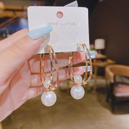 Vintage Charmming Korean Fashion Pearl Earrings For Women Hoop Ellipse Simple Dangle Drop Earrings Jewellery Gift Party