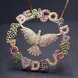 Pendant Necklaces Big Round Full Paved Colourful Cubic Zirconia Heart Letter Eagle Gold Chain Women Boho Party Necklace Wholesale