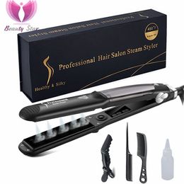 Professional Steam Hair Straightener Ceramic Vapor Flat Iron Seam Straightening Curler Steamer Styling Tool 220602