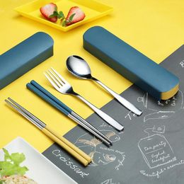 Dinnerware Sets Set Portable Travel Tableware Stainless Steel Spoon Chopsticks Fork With Storage Box For Kid School CutleryDinnerware SetsDi