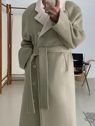Women's Wool & Blends Patchwork Buttons Midi Woollen Coat French Retro Long-sleeve Long Warm 2022 Autumn Winter Outer Bery22