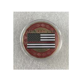 Fire Fighter Thin Red Line Gold Plated City Rescue Collectible Gift Commemorative Coin Collection Challenge Coin.cx