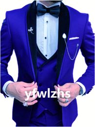 Custom-made One Button Men Suits Shawl Lapel Groomsmen Groom Tuxedos Wedding/Prom/Dinner Man Blazer(Jacket+Pants+Tie+Vest) M60