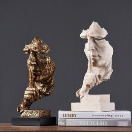 Decorative Objects & Figurines Miniature Sculpture Decoration Ornament Resin Silence Is Gold Statue Home Furnishings Modern Art Crafts Offic