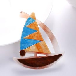 Pins Brooches Fashion Acrylic Sailboat For Women Men Vintage Creative Sailing Boat Ship Cool Party Jewellery Accessories Gifts Seau22