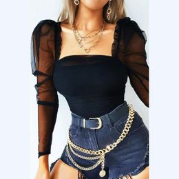 Women's Blouses & Shirts Long Sleeve Tube Top Sexy Blouse Woman Retro Temperament Ruffled Tight-fitting Camisetas MujerWomen's