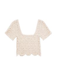 Women's Blouses & Shirts Summer Clothes For Women Tops 2022 Bohemian Cotton Openwork Crochet Top Square Neck Short Sleeve Elegant Vintage Cr