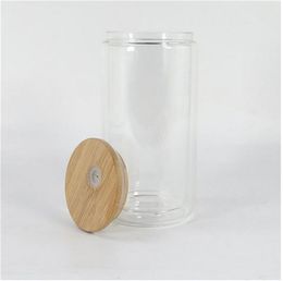 16oz 25oz Sublimation Double Wall Glasses Tumblers With Bamboo Lids Snow Globe Heat Press Glass Beer Can Water Bottles
