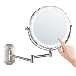 Folding Arm Extend Bathroom Makeup Mirror With Touch LED Light 8 Inch Wall Mounted Double Side Compact Mirrors