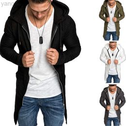 Hoodies Heren Nieuwe Mode Herfst Effen Kleur Lange Tuxedo Jacket Sweatshirt Voor Mannen Casual Zip Vest Trenchcoat L220801