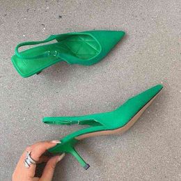 Summer New Women High Heels Pointed Toe Slingback Shollow Sandals Woman Shoes 7CM Stiletto Heels Bright Colour Wedding Pumps G220527