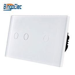 Three color EU standard big 3 gang soft touch button wall switch toughened glass panel switchAC110250V T200605