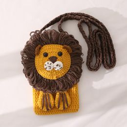 Evening Bags Creative Hand-woven Wool Purse Crochet Mobile Phone Cute Girl Handbag Animal Crossbody Shoulder Bag 01-SB-mxgzsjEvening