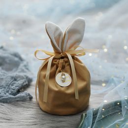 Christmas Holiday Gifts Candy Packaging Bags with Cute Rabbit Ears Wedding Hollowen Chocolate Velvet Package Bag