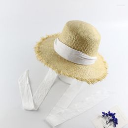 Wide Brim Hats Handmade Weave Raffia Sun For Women Black Ribbon Lace Up Large Straw Hat Outdoor Beach Summer Caps Chapeu FemininoWide Chur22