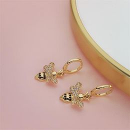 Dangle & Chandelier Korean Exquisite Honey Bee Zircon Earrings Fashion Temperament Versatile Small Charm Elegant Ladies JewelryDangle