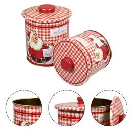 Gift Wrap Christmas Tin Candy Box Cookie Xmas Boxes Jar Storage Tins Tinplate Container Metal Jars Holiday Treat Canister With HolderGift