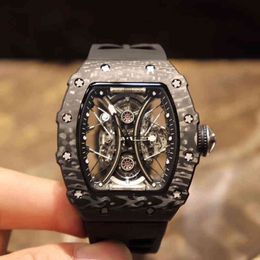 Mens RichaMill Luxury watch Date Wristwatch Business Leisure Rms53q-01 Automatic Mechanical Black Carbon Fibre Tape Wrist