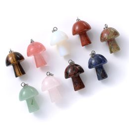 2cm Natural Crystal Stone Mushroom Charms Rose Quartz Green Brown Stones Pendant for DIY Jewellery Making Necklace Wholesale