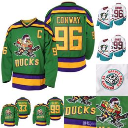 Men's Mighty Ducks Movie Ice Hockey Jerseys All Numbers Stitched Sewn Green 