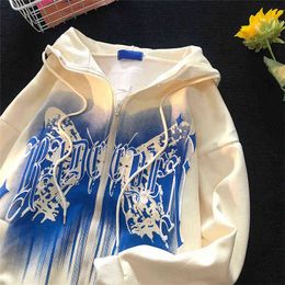 New Painted Butterfly Letter Print Hoodie Women Streetwear Zip Hoodie Loose Sweatshirt Unisex Hoodie Clothes Tops Y220810