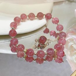 Charm Bracelets Korean Style Fresh Lovely Girl Strawberry Crystal Bracelet For Women Star Peach Pendant Pearl Gift GirlCharm Inte22