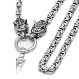 viking Nordic wolf with odin sword Gungnir necklace Stainless steel for men -king chain with valknut gift bag1200s