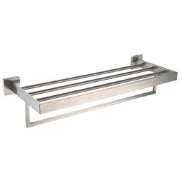 Bathroom Shelves Modern 304 Stainless Steel Silver Brushed Wall Mounted Accessories Towel Shelf With BarBathroom